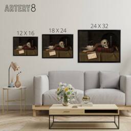 "Artery8 William Michael Harnett Memento Mori Framed Canvas Wall Art Print in Brown - Size: W12"" x H16""" - thumbnail 4