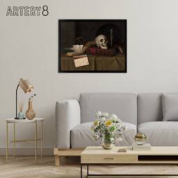 "Artery8 William Michael Harnett Memento Mori Framed Canvas Wall Art Print in Brown - Size: W12"" x H16""" - thumbnail 3