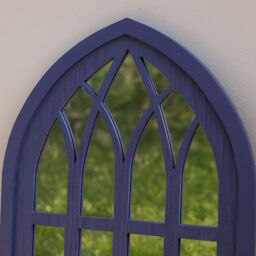Primrose Gothic Window Garden Mirror Illusion Arched Blue Wooden Glass 110cm in Purple - thumbnail 2