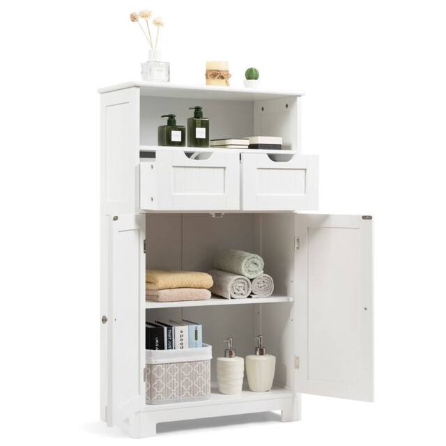 Costway Bathroom Floor Cabinet Wooden Kitchen Storage Cupboard w/ Adjustable Shelf & Doors in White - image 1