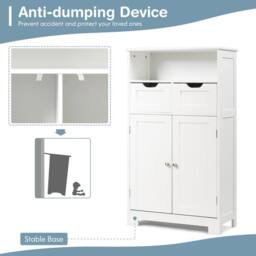 Costway Bathroom Floor Cabinet Wooden Kitchen Storage Cupboard w/ Adjustable Shelf & Doors in White - thumbnail 4
