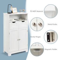 Costway Bathroom Floor Cabinet Wooden Kitchen Storage Cupboard w/ Adjustable Shelf & Doors in White - thumbnail 3