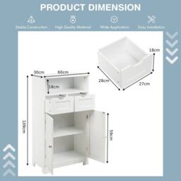 Costway Bathroom Floor Cabinet Wooden Kitchen Storage Cupboard w/ Adjustable Shelf & Doors in White - thumbnail 2