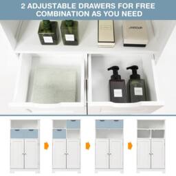 Costway Bathroom Floor Cabinet Wooden Kitchen Storage Cupboard w/ Adjustable Shelf & Doors in White - thumbnail 5