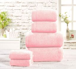 Rapport Home Waffle Textured Cotton Towels Super Soft & Absorbent in Dusty Pink - thumbnail 1