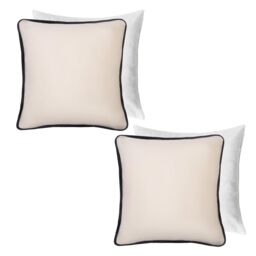 OHS 2 Pack Matte Velvet Piped Filled Cushion Covers Home Decor Set in Cream - Size: 45 cm x 45 cm - thumbnail 1