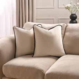 OHS 2 Pack Matte Velvet Piped Filled Cushion Covers Home Decor Set in Cream - Size: 45 cm x 45 cm - thumbnail 2