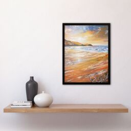 "Artery8 Woolacombe Bay Seaside Sunset Coastal Landscape Framed Art Print in Orange - Size: W12"" x H16""" - thumbnail 4