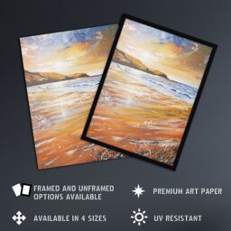 "Artery8 Woolacombe Bay Seaside Sunset Coastal Landscape Framed Art Print in Orange - Size: W12"" x H16""" - thumbnail 2