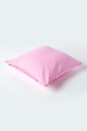 Homescapes Cotton Plain Cushion Cover in Pink - Size: 60 cm x 60 cm - thumbnail 3