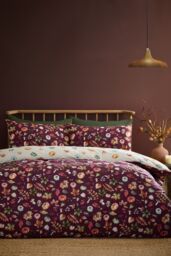 Catherine Lansfield 'Autumn Pumpkins' Reversible Duvet Cover Set in Plum - Size: Double - thumbnail 1
