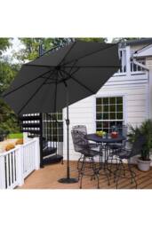 H&O Direct 3M Rotating Parasol for Outdoor Sunshade & Rain with Floral-Pattern Base in Black - thumbnail 3