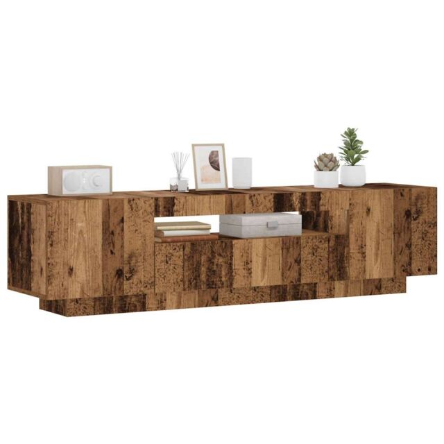 Berkfield Home TV Cabinet with LED Lights Old Wood 160x35x40 cm Engineered Wood in Brown - Size: 160 x 35 x 40 cm - image 1