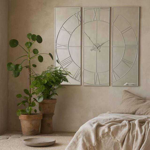 Wyld Haus 110cm Oversized Square Mirrored Wall Clock Skeleton Roman Numerals in Silver - image 1