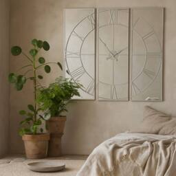 Wyld Haus 110cm Oversized Square Mirrored Wall Clock Skeleton Roman Numerals in Silver - thumbnail 1