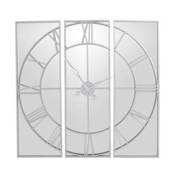 Wyld Haus 110cm Oversized Square Mirrored Wall Clock Skeleton Roman Numerals in Silver - thumbnail 2
