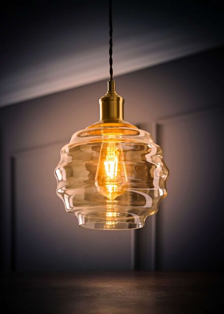 ValueLights Patty Champagne Glass Easy Fit Ceiling Pendant Lamp Shade & Bulb in Light Sand - image 1