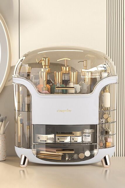 SHEONLY Large Capacity Cosmetic Storage Box With 2 Layers Of Storage Boxes & Transparent Lid in White - image 1