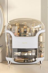 SHEONLY Large Capacity Cosmetic Storage Box With 2 Layers Of Storage Boxes & Transparent Lid in White - thumbnail 1