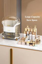 SHEONLY Large Capacity Cosmetic Storage Box With 2 Layers Of Storage Boxes & Transparent Lid in White - thumbnail 3