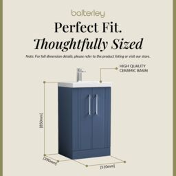 Balterley Floor Standing 2 Door Vanity Unit - Mid-Edge Basin 500mm, Satin Blue - thumbnail 5