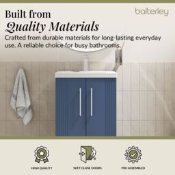 Balterley Floor Standing 2 Door Vanity Unit - Mid-Edge Basin 500mm, Satin Blue - thumbnail 4
