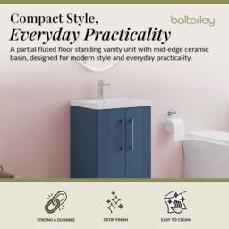 Balterley Floor Standing 2 Door Vanity Unit - Mid-Edge Basin 500mm, Satin Blue - thumbnail 2