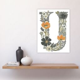 "Artery8 Women's Wall Art Print Letter U in Wildflowers Line Drawing Red Delicate Floral Word Art For Her Poster - Size: W12"" x H16""" - thumbnail 4
