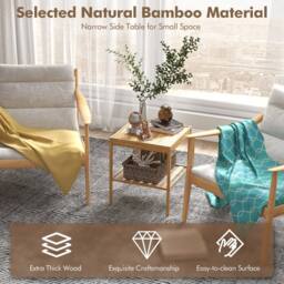 Costway 2PCS Bamboo Side Table End Table w/ Storage Shelf Modern Nightstand in Natural - thumbnail 7