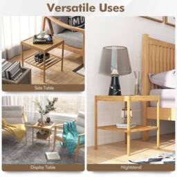 Costway 2PCS Bamboo Side Table End Table w/ Storage Shelf Modern Nightstand in Natural - thumbnail 5