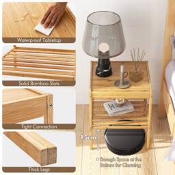 Costway 2PCS Bamboo Side Table End Table w/ Storage Shelf Modern Nightstand in Natural - thumbnail 8