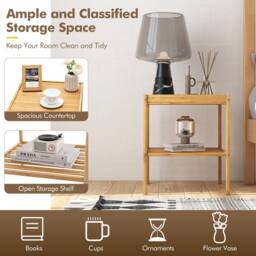 Costway 2PCS Bamboo Side Table End Table w/ Storage Shelf Modern Nightstand in Natural - thumbnail 4