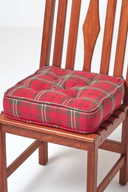 Homescapes Edward Tartan Cotton Dining Chair Booster Cushion in Red - Size: 40 cm x 40 cm - image 1