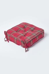 Homescapes Edward Tartan Cotton Dining Chair Booster Cushion in Red - Size: 40 cm x 40 cm - thumbnail 2