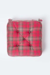 Homescapes Edward Tartan Cotton Dining Chair Booster Cushion in Red - Size: 40 cm x 40 cm - thumbnail 3