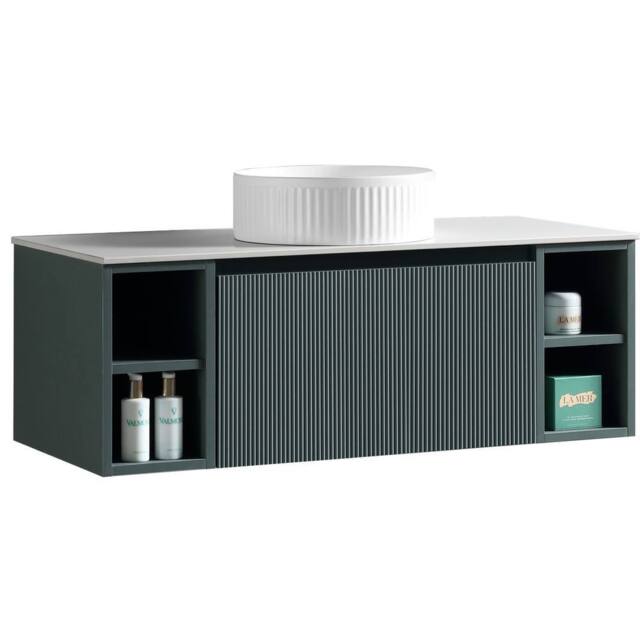 Bathroom Kingdom Flauto Smoked Sage Wall Hung Basin Drawer Vanity 1000mm in Dark Green - image 1