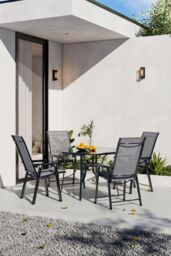 Garden Sanctuary 5 Piece Outdoor Garden Steel Round Table & Chair Set in Black - thumbnail 1