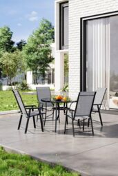 Garden Sanctuary 5 Piece Outdoor Garden Steel Round Table & Chair Set in Black - thumbnail 2