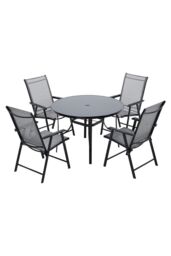Garden Sanctuary 5 Piece Outdoor Garden Steel Round Table & Chair Set in Black - thumbnail 3