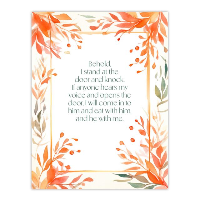 "Artery8 Wall Art Print Behold Stand at Door & Knock Orange Christian Bible Quote Art Poster - Size: W24"" x H32""" - image 1