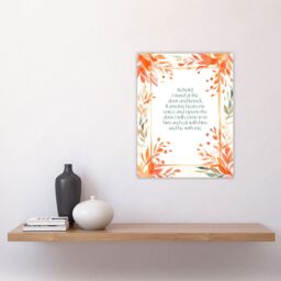 "Artery8 Wall Art Print Behold Stand at Door & Knock Orange Christian Bible Quote Art Poster - Size: W24"" x H32""" - thumbnail 4