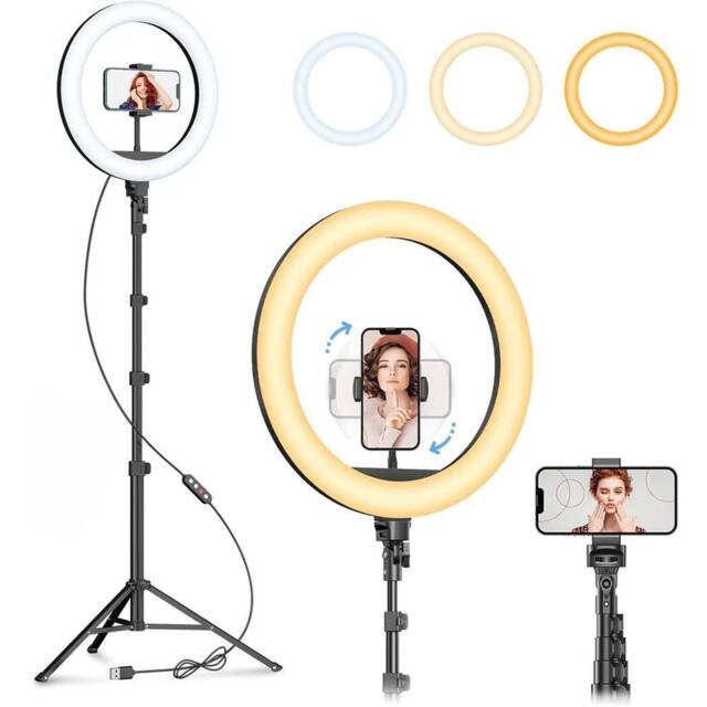 "VOGREX 12"" LED Ring Light Tripod Stand with Phone Mount for Video in Black" - image 1