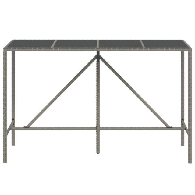 Berkfield Home Beautiful Bar Table with Glass Top Grey 180x70x110 cm Poly Rattan - Size: 180 x 70 x 110 cm - image 1