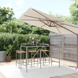 Berkfield Home Beautiful Bar Table with Glass Top Grey 180x70x110 cm Poly Rattan - Size: 180 x 70 x 110 cm - thumbnail 2