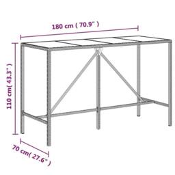 Berkfield Home Beautiful Bar Table with Glass Top Grey 180x70x110 cm Poly Rattan - Size: 180 x 70 x 110 cm - thumbnail 6
