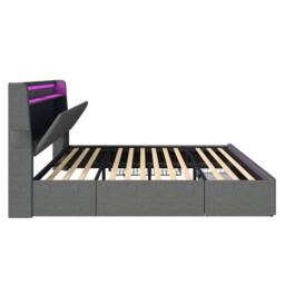 BTM Grey 4ft6 Double Upholstered Bed with Storage Drawers & LED Headboard - thumbnail 5