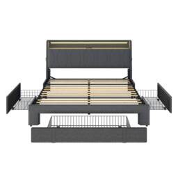 BTM Grey 4ft6 Double Upholstered Bed with Storage Drawers & LED Headboard - thumbnail 7