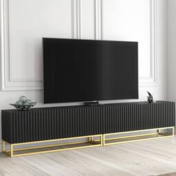 Creative Furniture Ripple Duo TV Unit 200cm - Modern Fluted Design with Push to Open Doors in Black - thumbnail 3