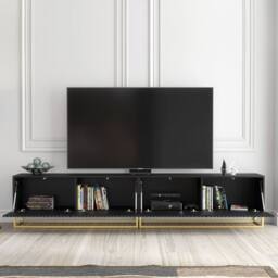 Creative Furniture Ripple Duo TV Unit 200cm - Modern Fluted Design with Push to Open Doors in Black - thumbnail 2