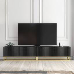 Creative Furniture Ripple Duo TV Unit 200cm - Modern Fluted Design with Push to Open Doors in Black